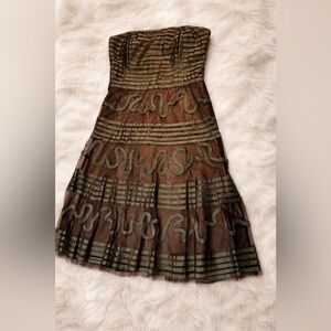 BCBGMaxAzria Sheer Olive and Black Maxi Dress Size LP